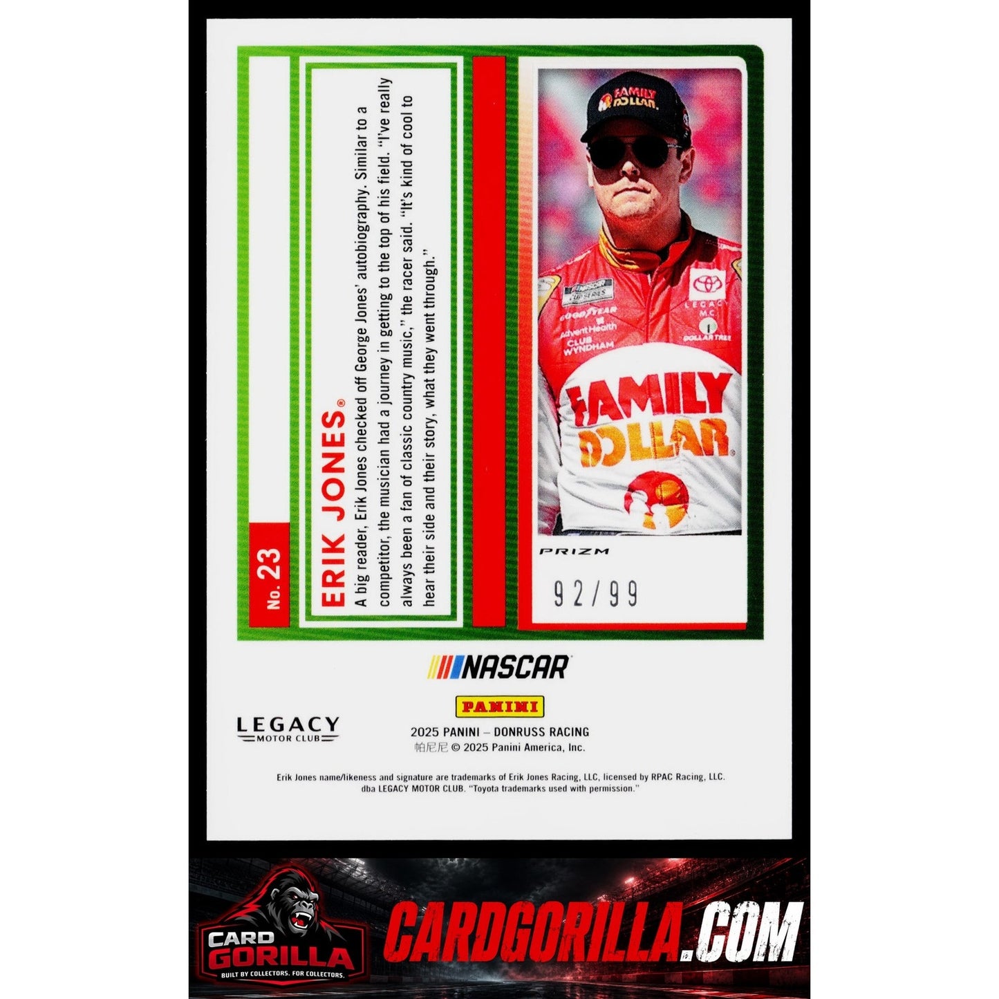 2025 Donruss #23 Erik Jones Optic Green Velocity #/99