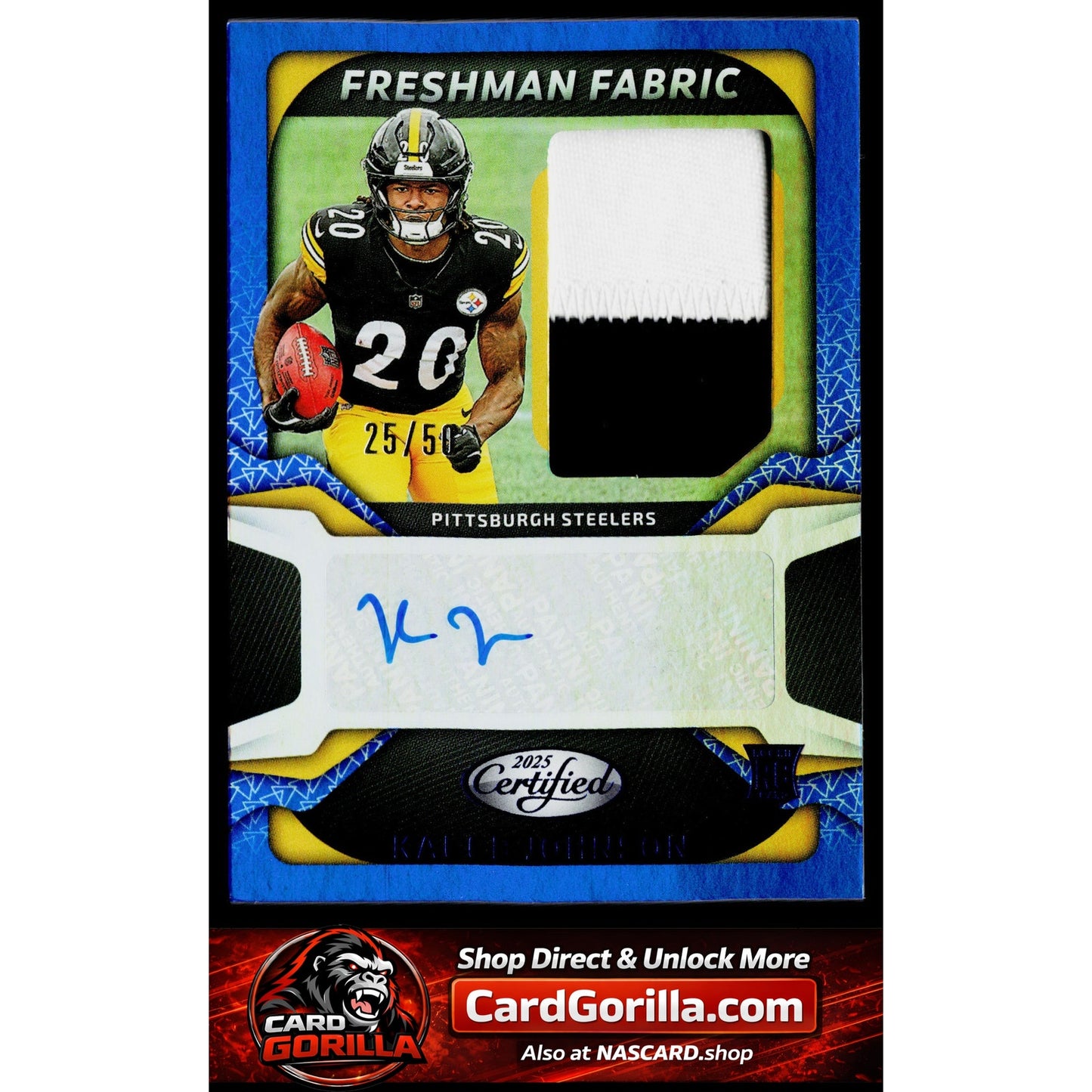 2025 Panini Certified Kaleb Johnson Freshman Fabric Mirror Signatures Blue #/50