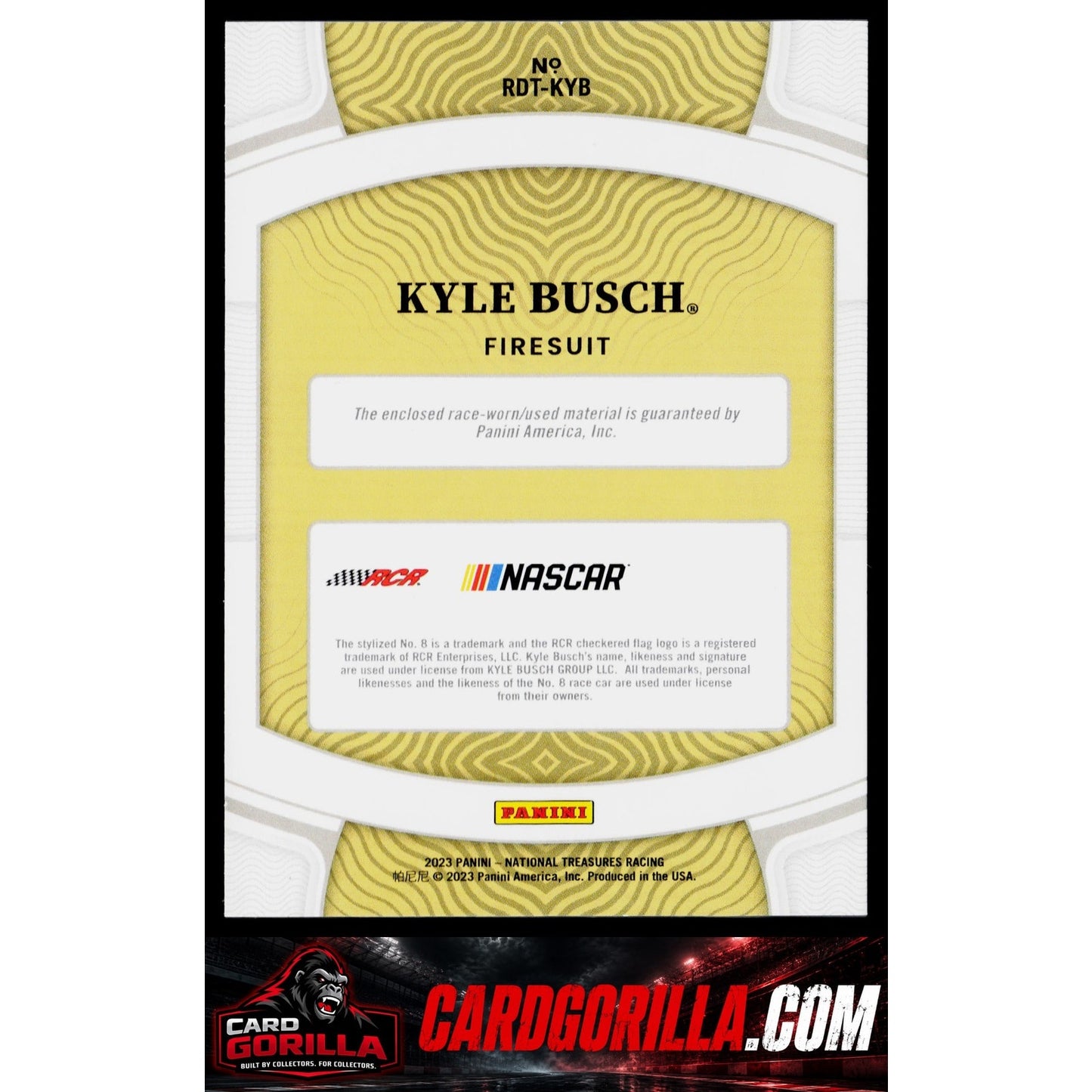2023 Panini National Treasures Kyle Busch Race Day Treasures Firesuits #/99