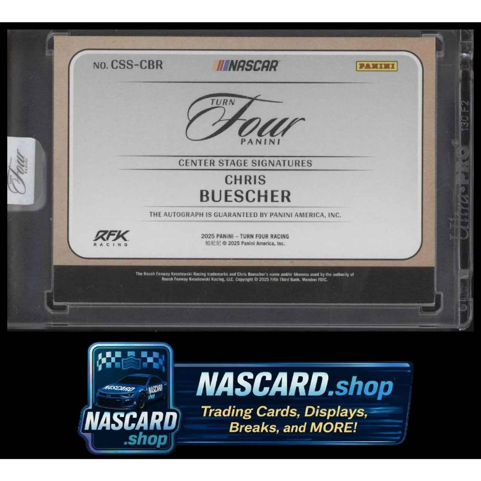 2025 Panini Turn Four #CSS-CBR Chris Buescher Center Stage Signatures Gold #/10