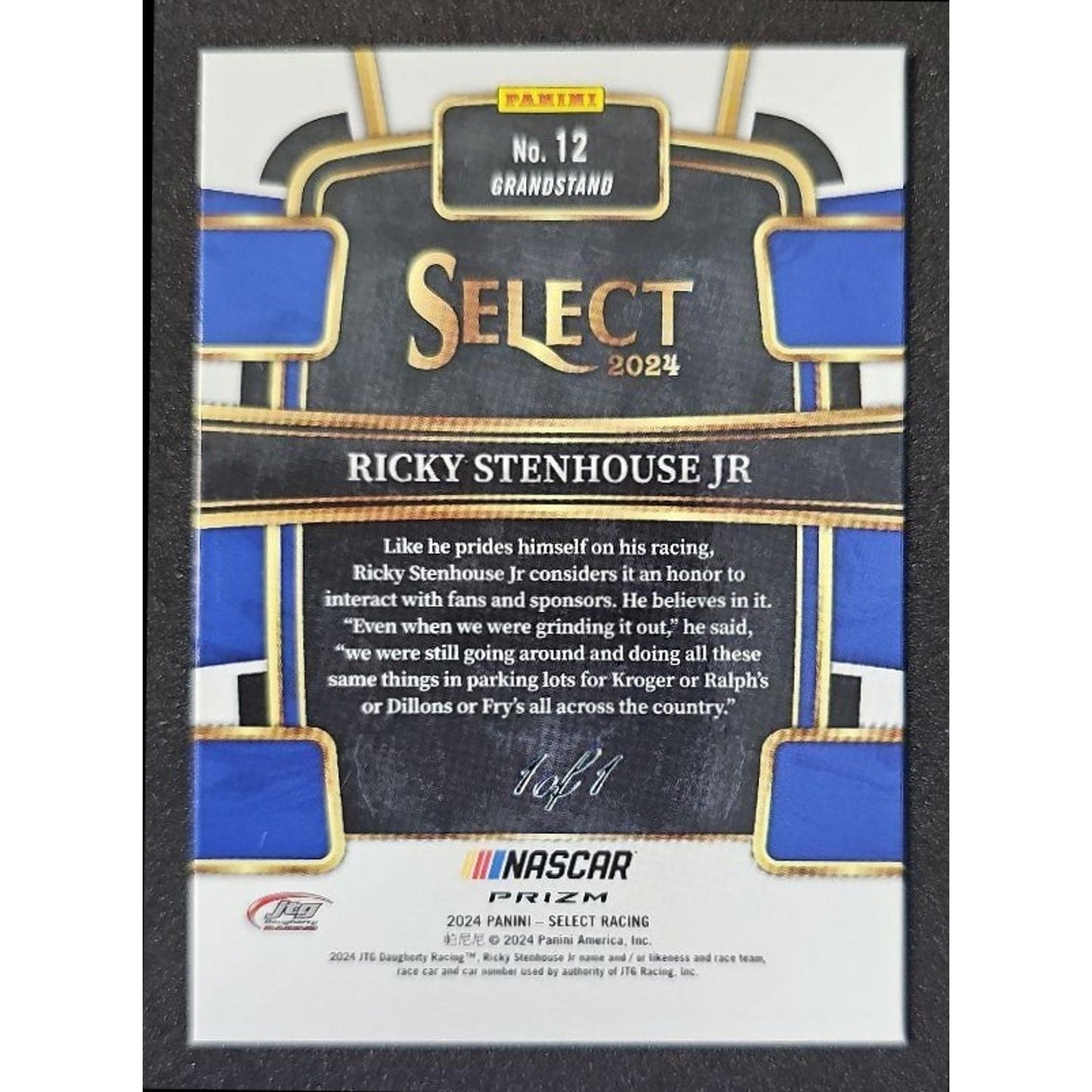 2024 Panini Select Nascar Ricky Stenhouse Jr #12 Black Finite Prizms 1/1