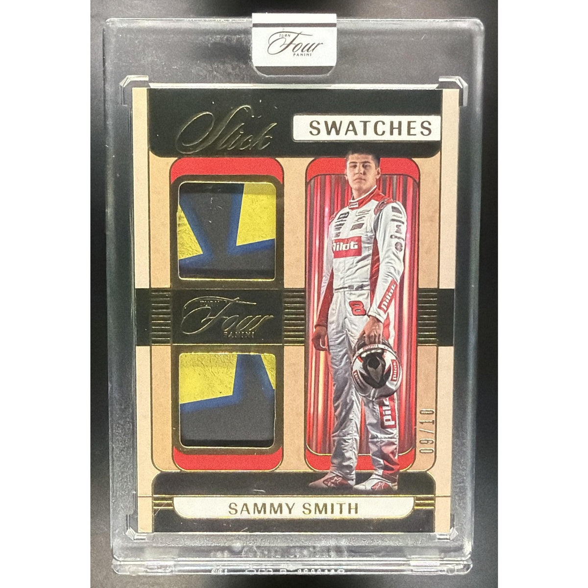 2026 Panini Turn Four Racing Sammy Smith #13 Slick Swatches Gold /10 MEM