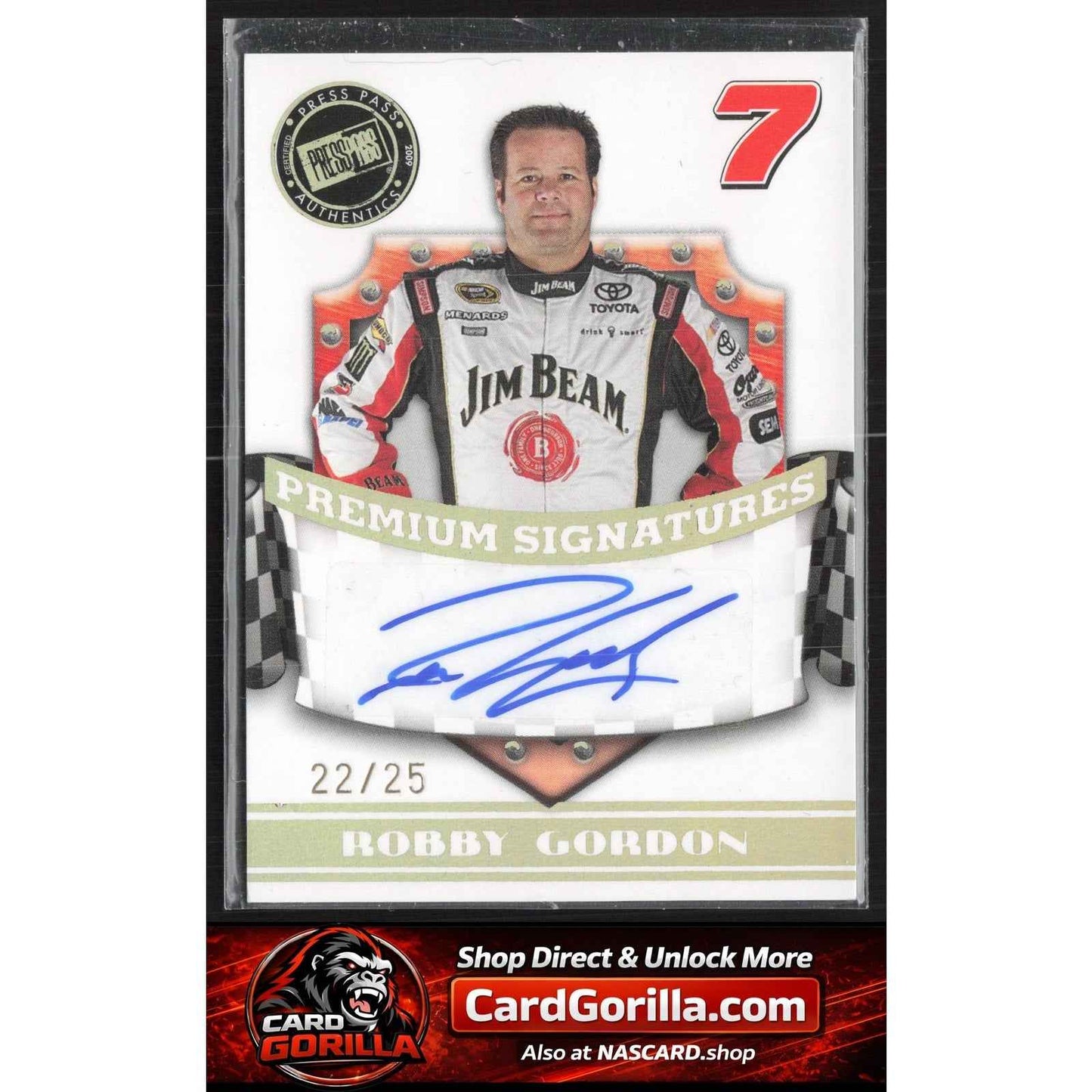 2009 Press Pass Premium #NNO Robby Gordon Premium Signatures Gold #/25