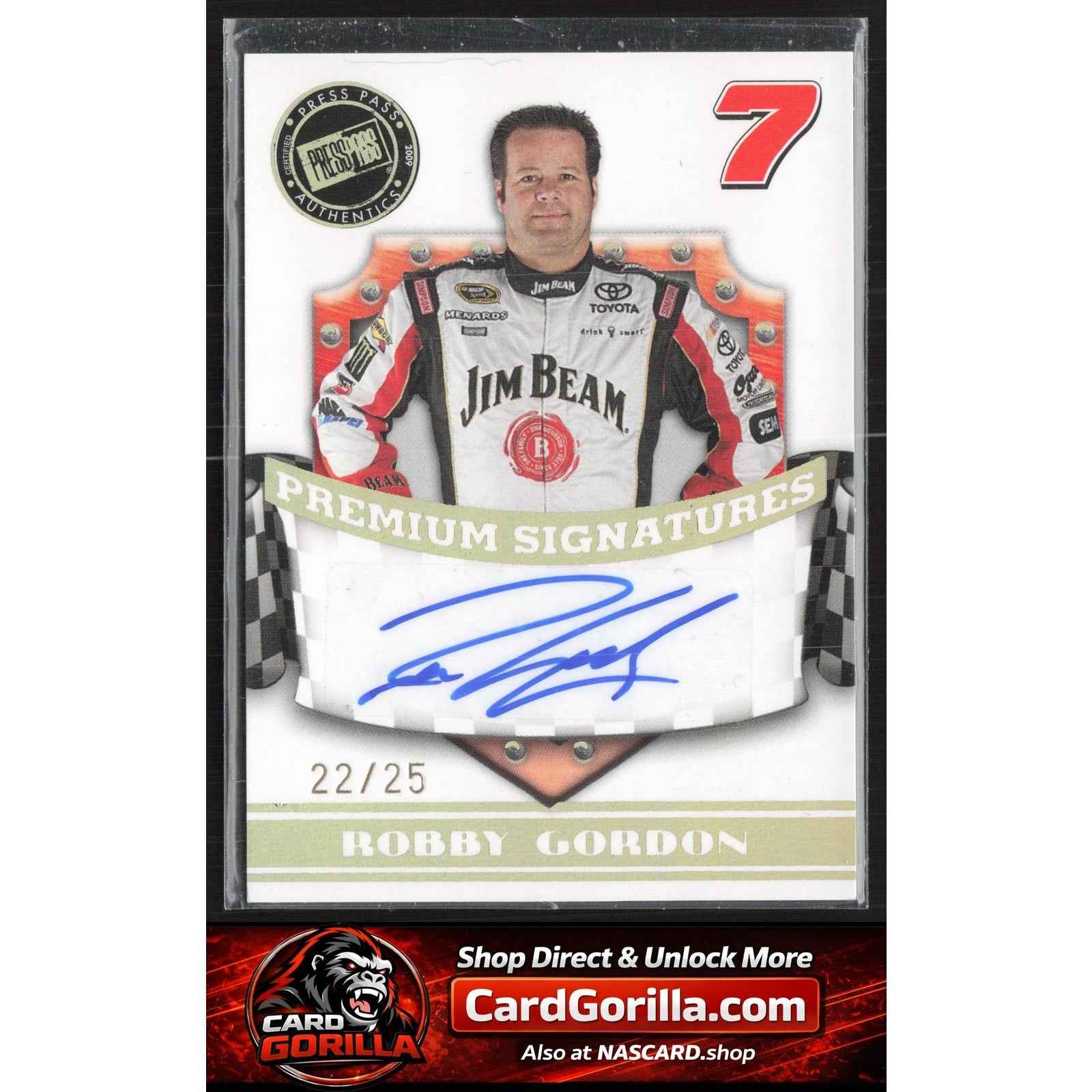 2009 Press Pass Premium #NNO Robby Gordon Premium Signatures Gold #/25