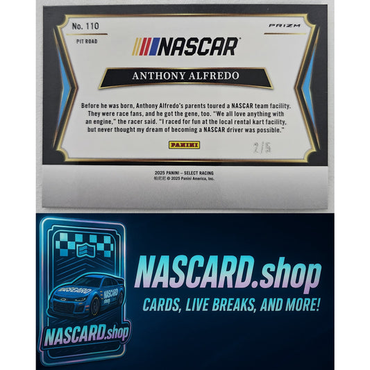 2025 Panini Select Pit Road #110 Anthony Alfredo Green Prizms #/5