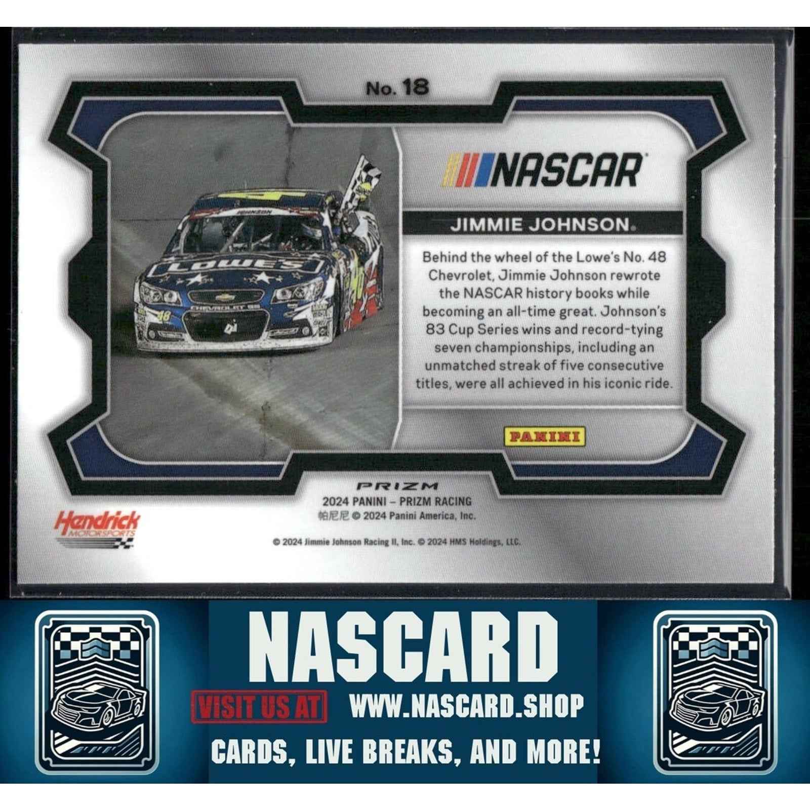 2024 Panini Prizm - Base Rides Jimmie Johnson #18 White Sparkle Prizm - NASCARD.shop