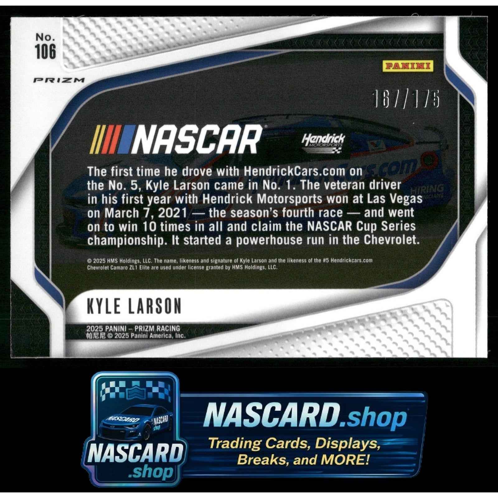 2025 Panini Prizm #106 Kyle Larson Red Power #/175