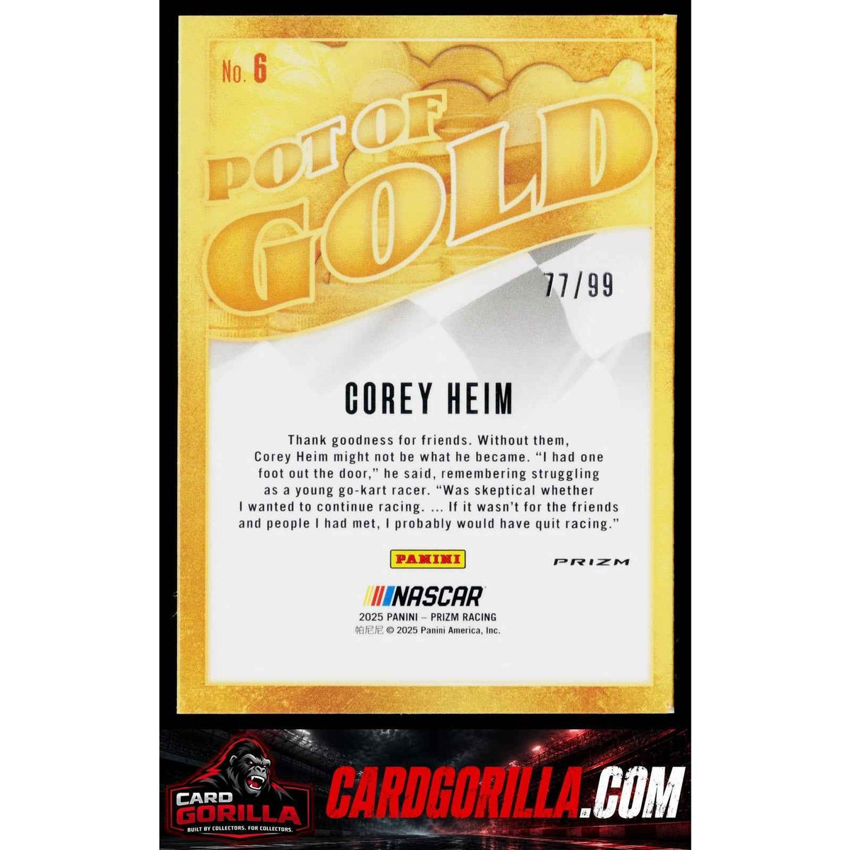 2025 Panini Prizm #6 Corey Heim Pot Of Gold Red #/99