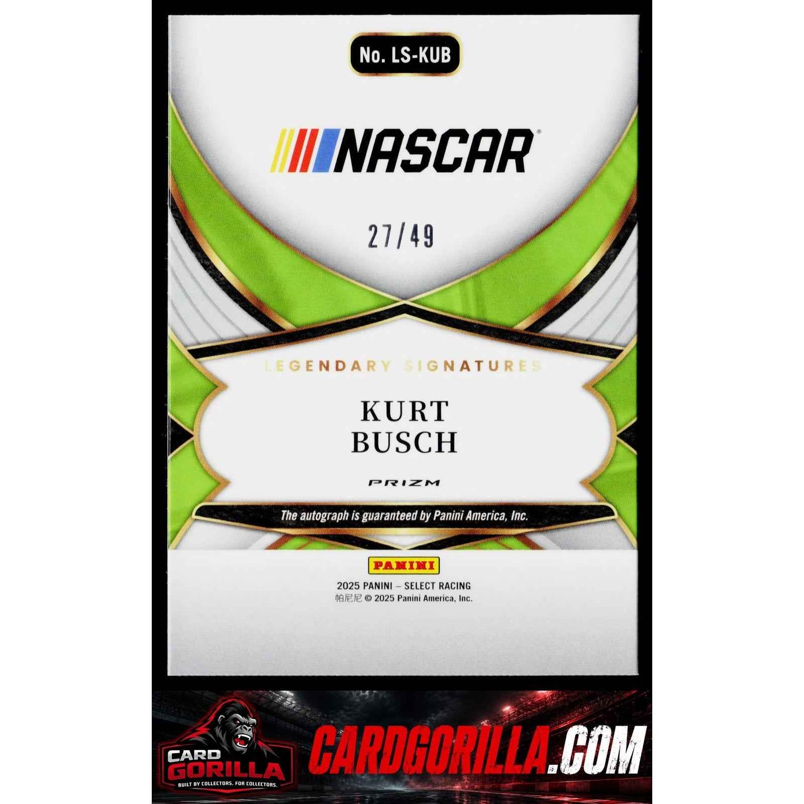 2025 Panini Select #LS-KUB Kurt Busch Legendary Signatures Purple Prizms #/49