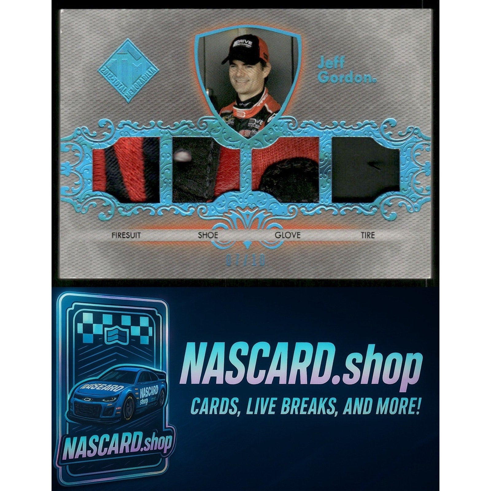 2012 Press Pass Total Memorabilia #TM-JG1 Jeff Gordon Quad Swatch Holofoil #/10 - Card Gorilla