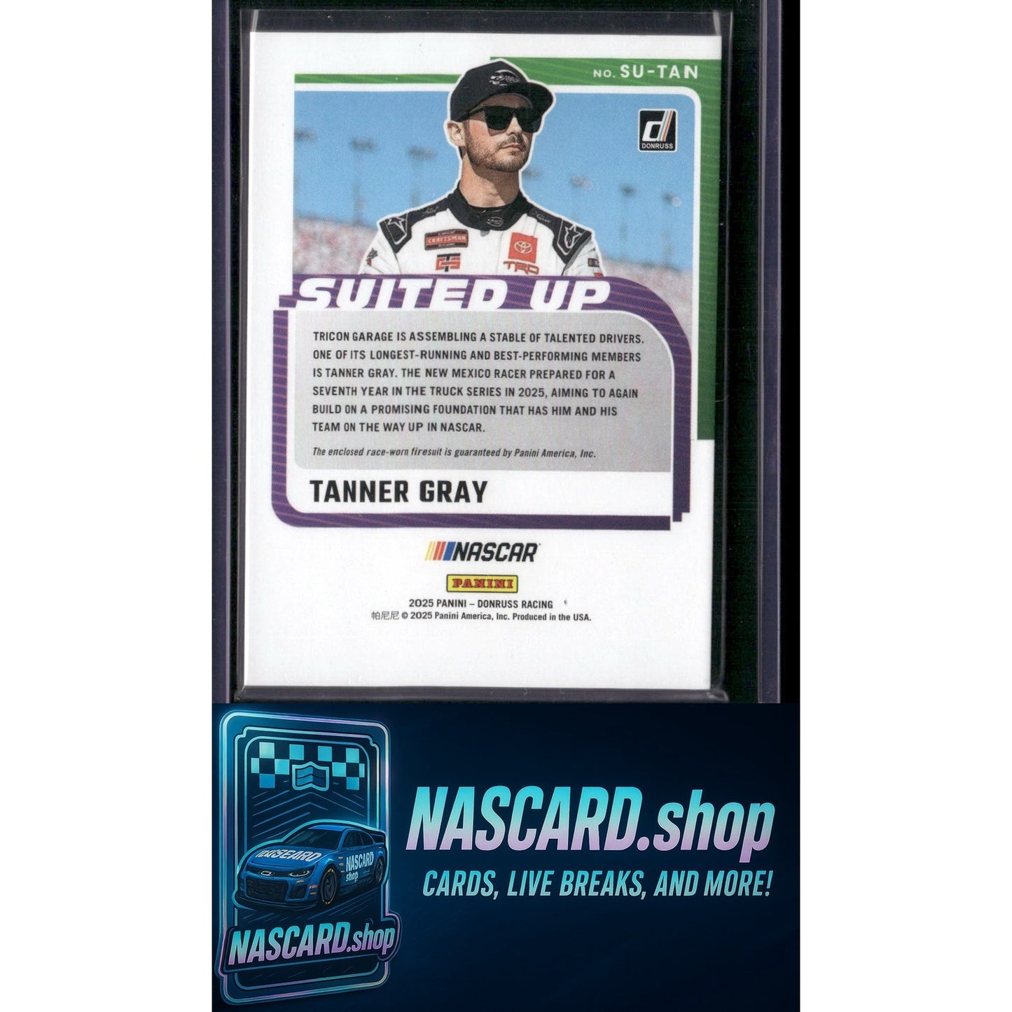 2025 Donruss #SU-TAN Tanner Gray Suited Up Swatches Orange Ice - NASCARD.shop