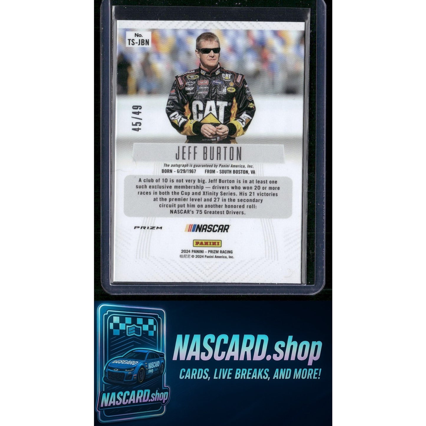 2024 Panini Prizm #TS-JBN Jeff Burton Throwback Signatures Blue #/49 - Card Gorilla