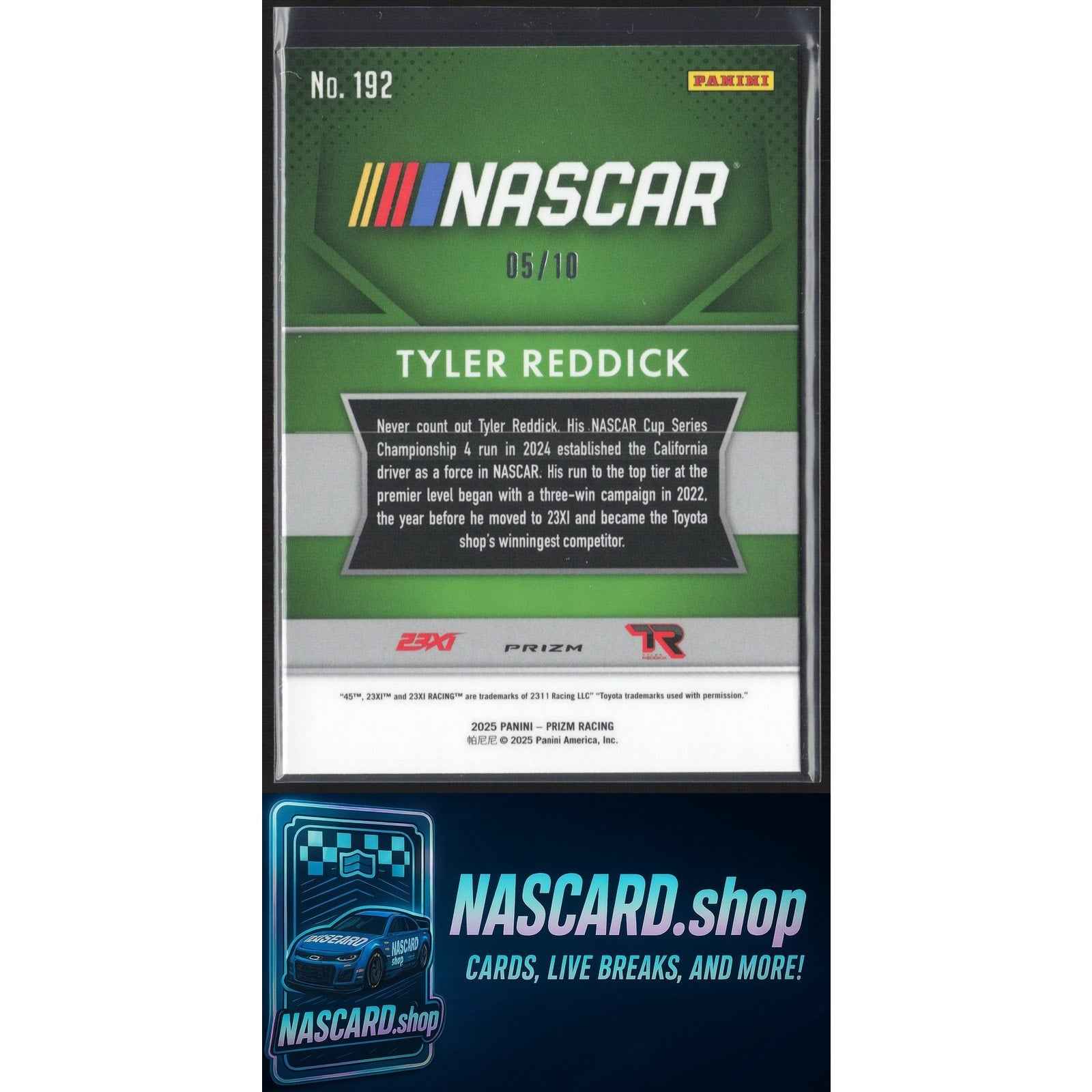 2025 Panini Prizm Throwback #192 Tyler Reddick FOTL Blue Shimmer #/10