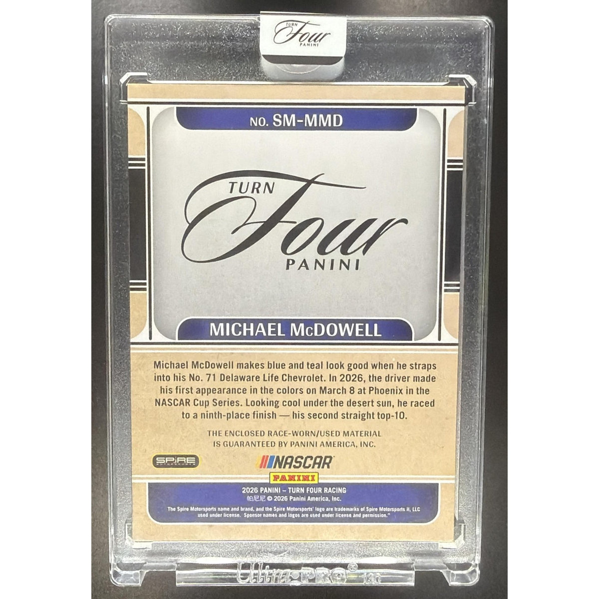 2026 Panini Turn Four Racing Michael McDowell #SM-MMD Sheet Metal Swatches /199