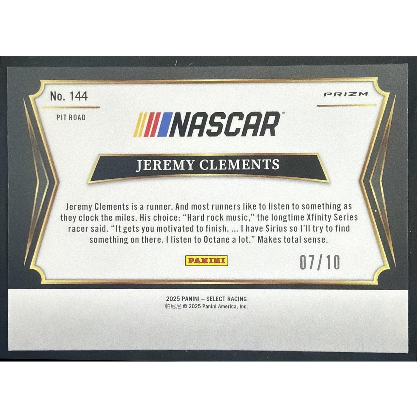 2025 Panini Select Jeremy Clements #144 Pit Road Gold Prizm 7/10