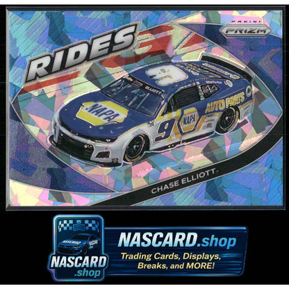 2022 Panini Prizm Rides #61 Chase Elliott Carolina Blue Cracked Ice #/25