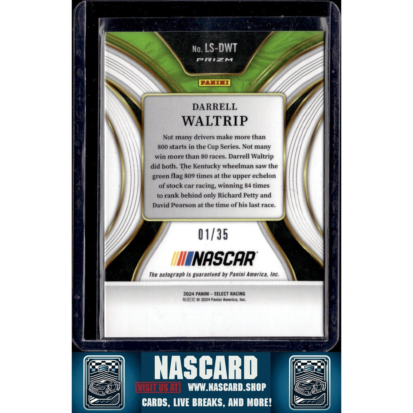 2024 Panini Select Darrell Waltrip Legendary Signatures Purple Prizms #01/35 - NASCARD.shop