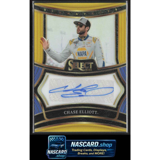 2025 Panini Select #S-CET Chase Elliott Signatures Gold Prizms #/10
