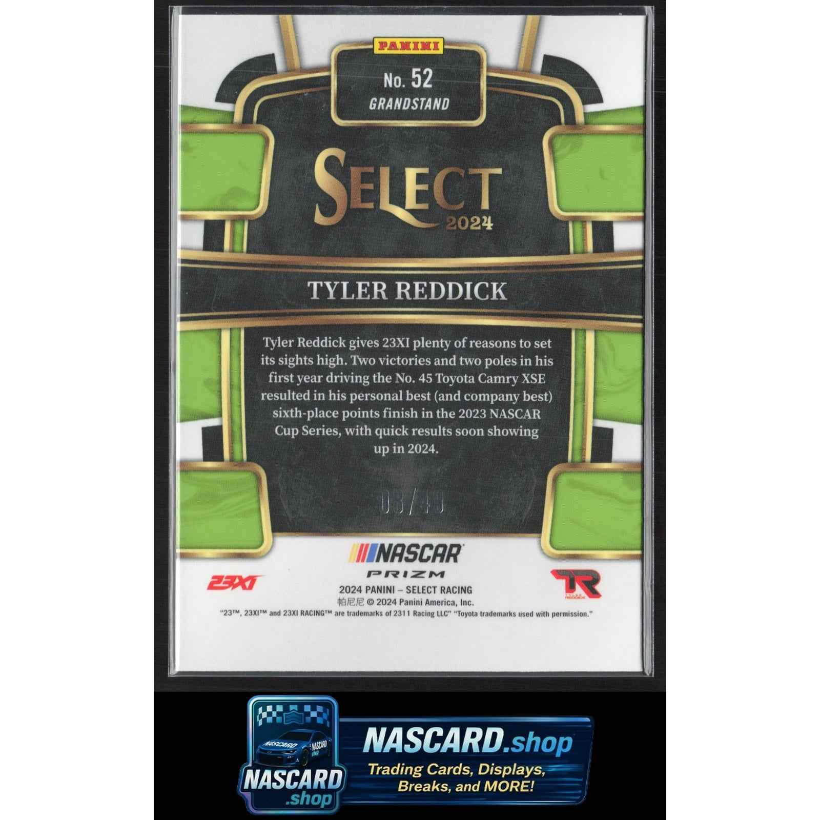 2024 Panini Select #52 Tyler Reddick Black and Blue Prizms #/49