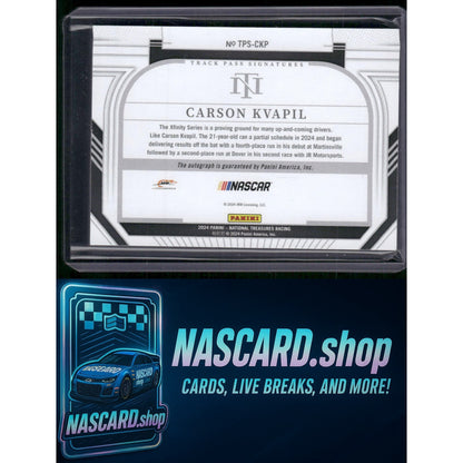 2024 National Treasures Carson Kvapil Track Pass Signatures Holo Silver #/25 RC - NASCARD.shop