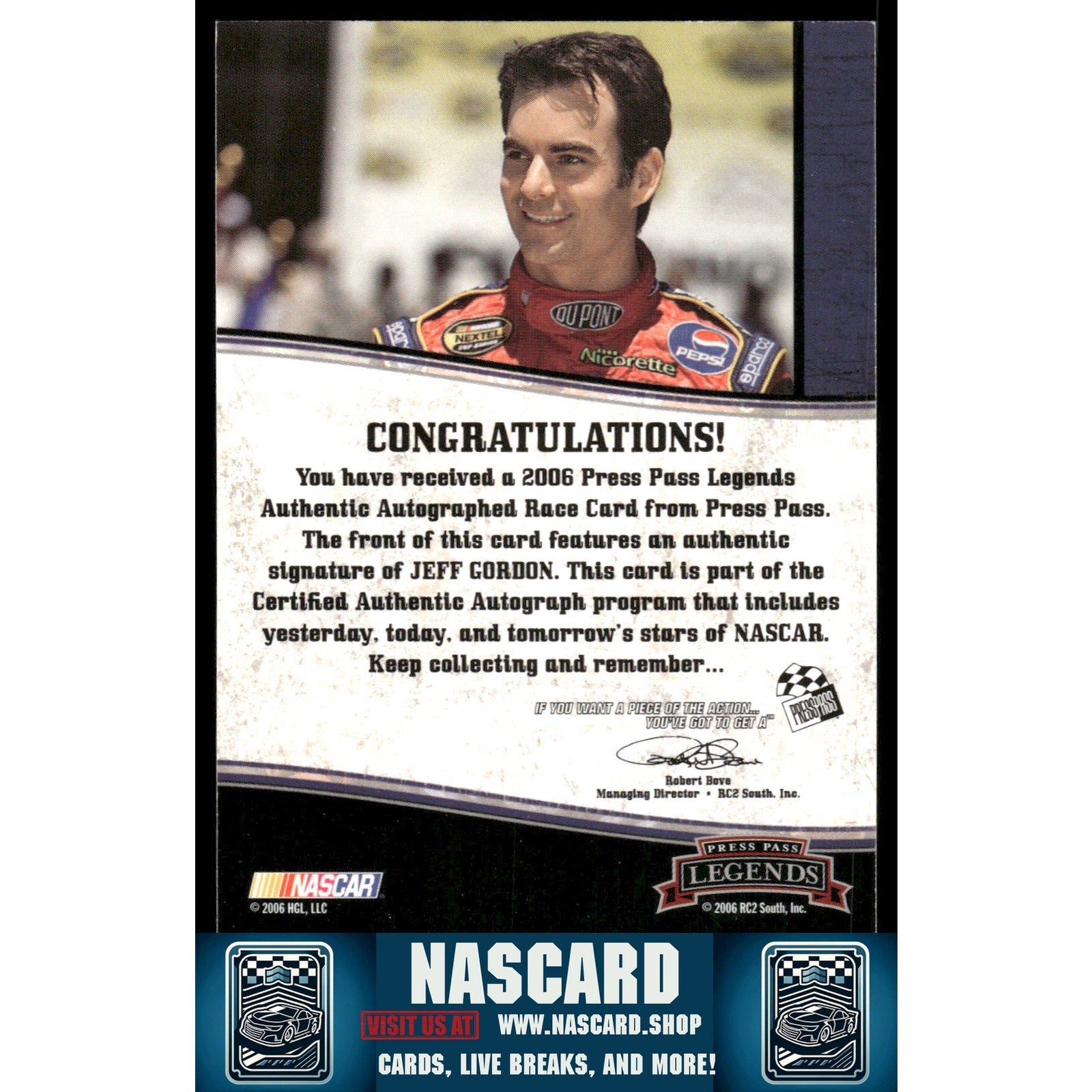 2006 Press Pass Legends #NNO Jeff Gordon Autographs Black #/50 - NASCARD.shop