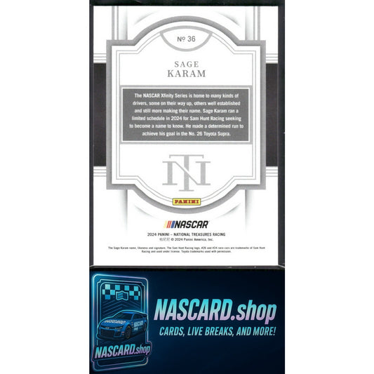 2024 Panini National Treasures #36 Sage Karam #/49 RC