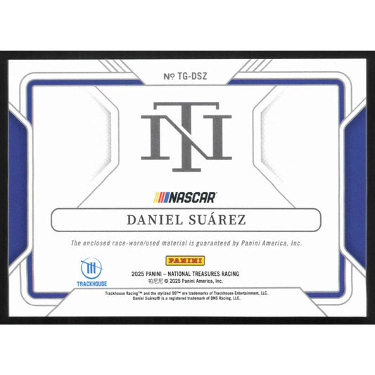 2025 Panini National Treasures #TG-DSZ Daniel Suarez Track Gear Blue #/75