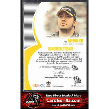 2007 Press Pass #NNO Paul Menard Signings Gold #/50