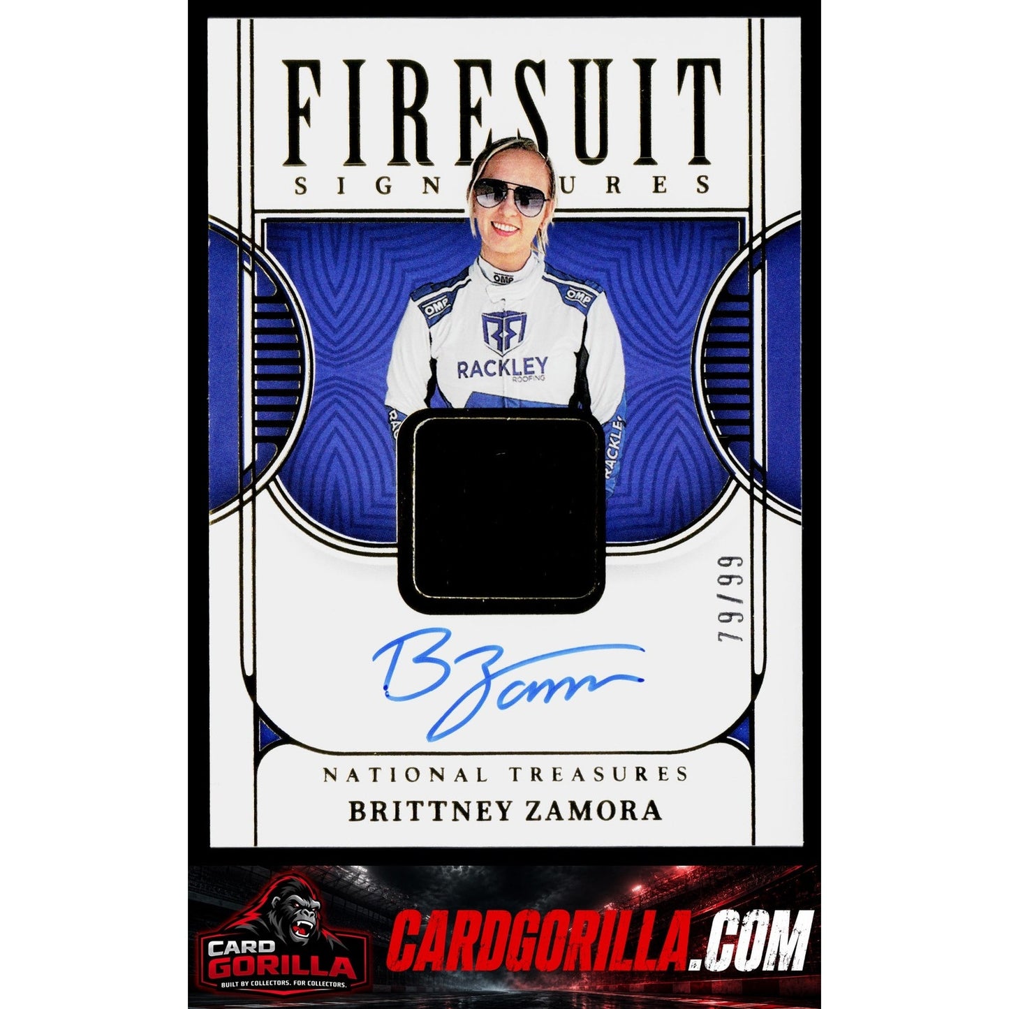 2023 Panini National Treasures #FS-BZA Brittney Zamora Firesuit Signatures #/99