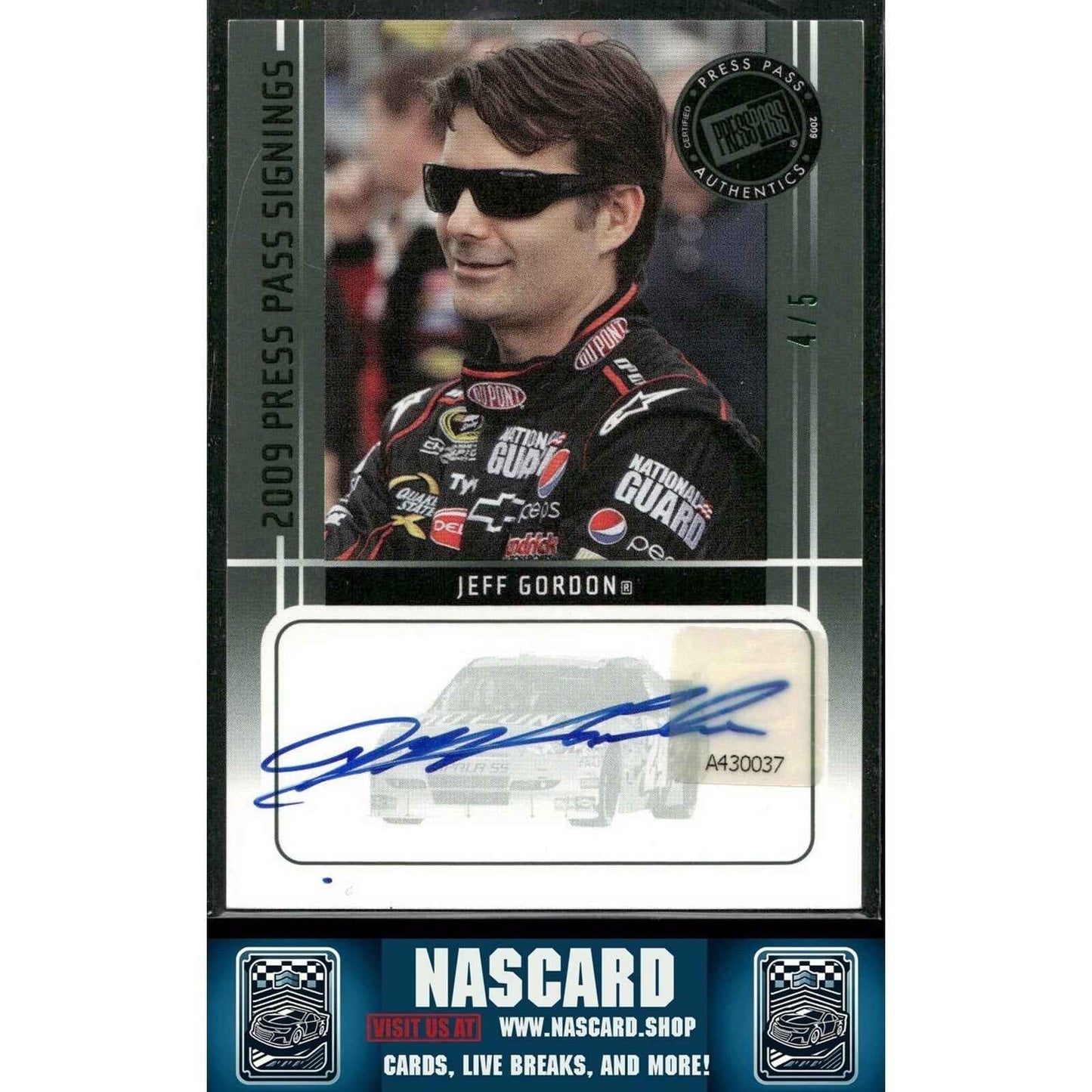 2009 Press Pass Signings Authentic Autograph Jeff Gordon #129 Green 1/5 - NASCARD.shop