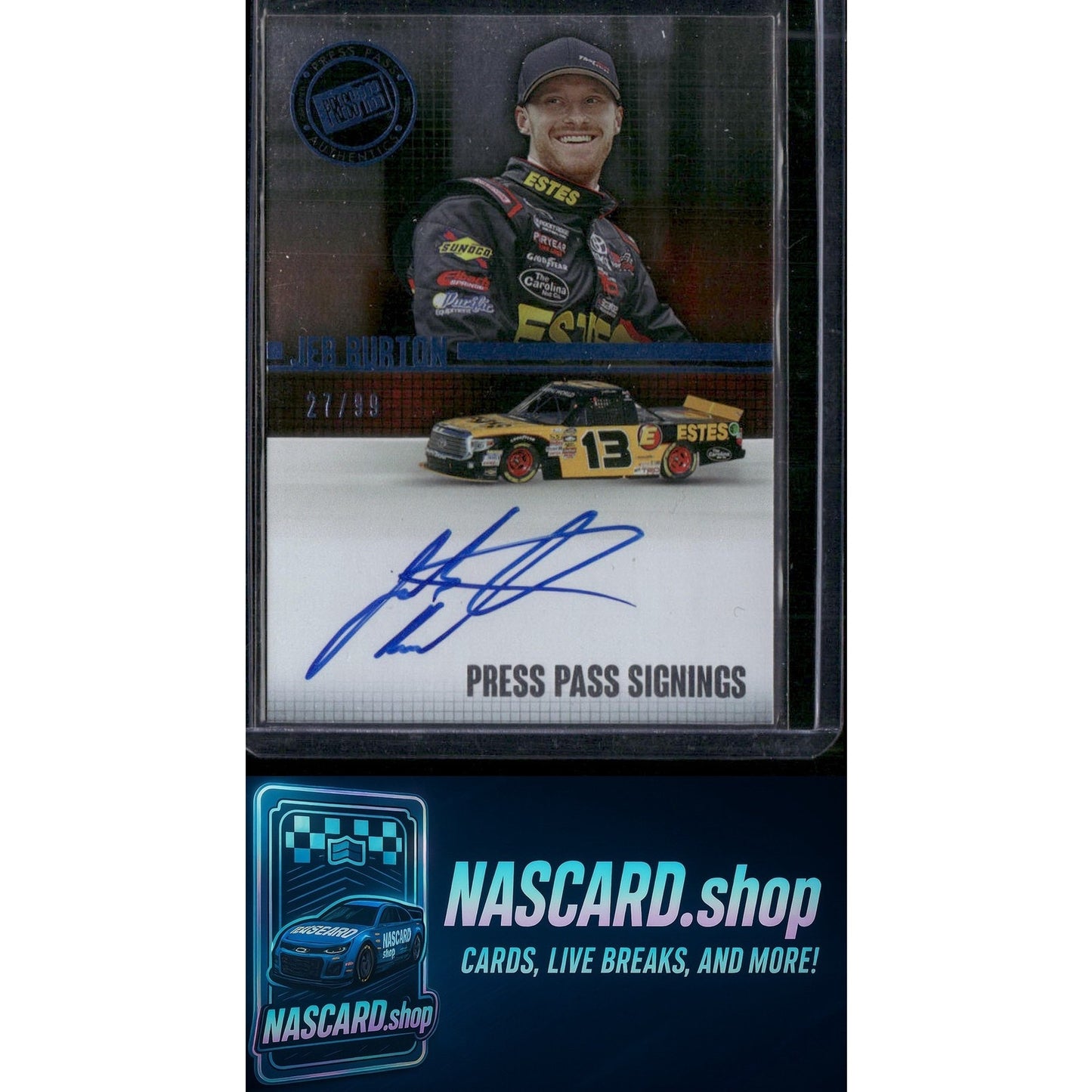 2015 Press Pass Cup Chase #PPS-JB2 Jeb Burton Press Pass Signings Blue #/99 - Card Gorilla