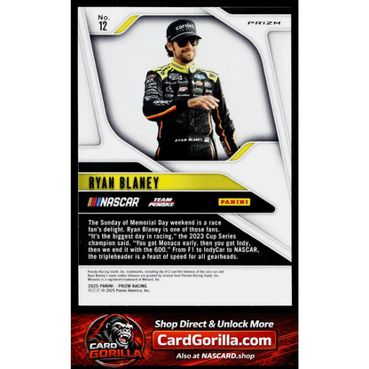 2025 Panini Prizm #12 Ryan Blaney White Sparkle