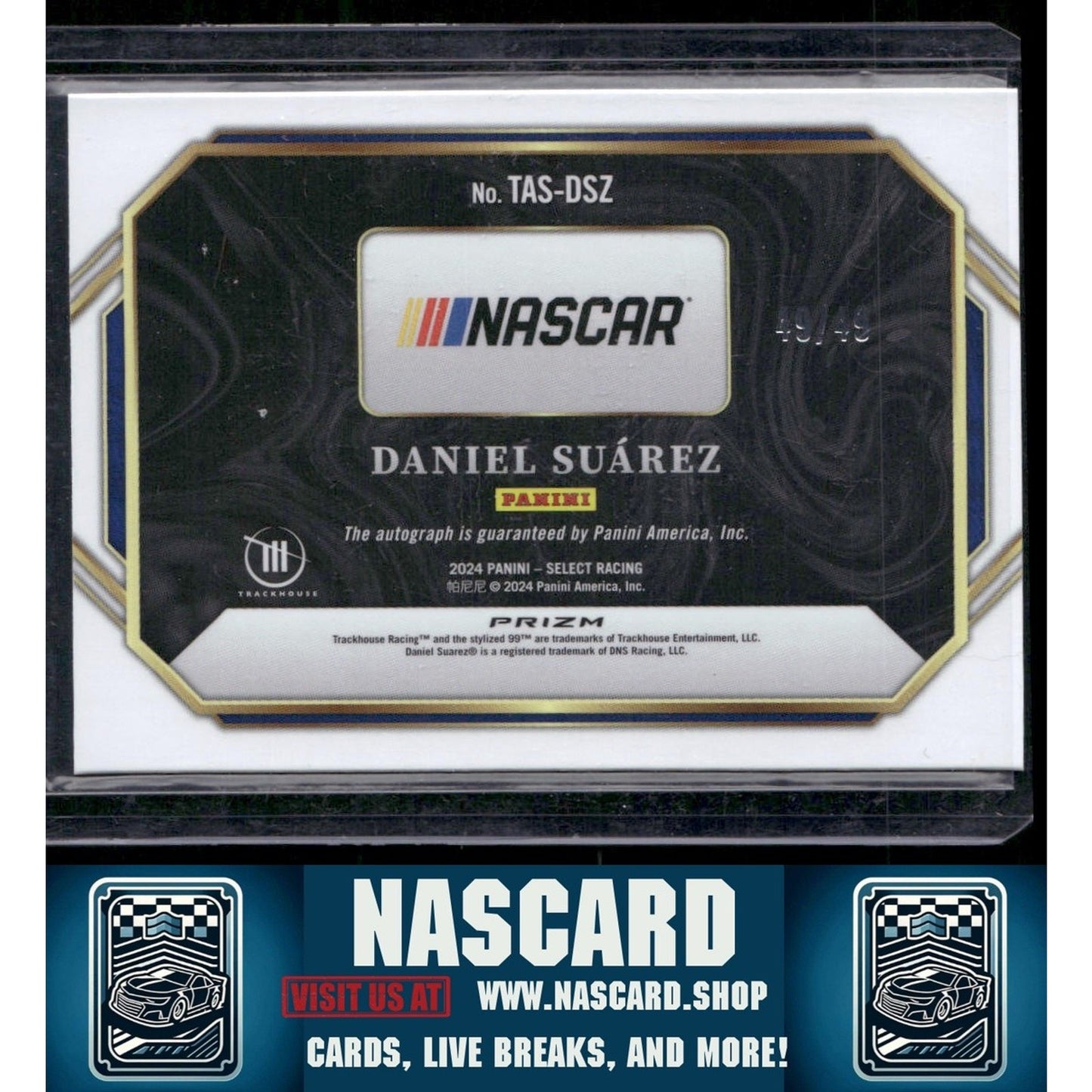 2024 Panini Select Daniel Suarez Trackside Action Signatures Purple Prizms #/49 - NASCARD.shop