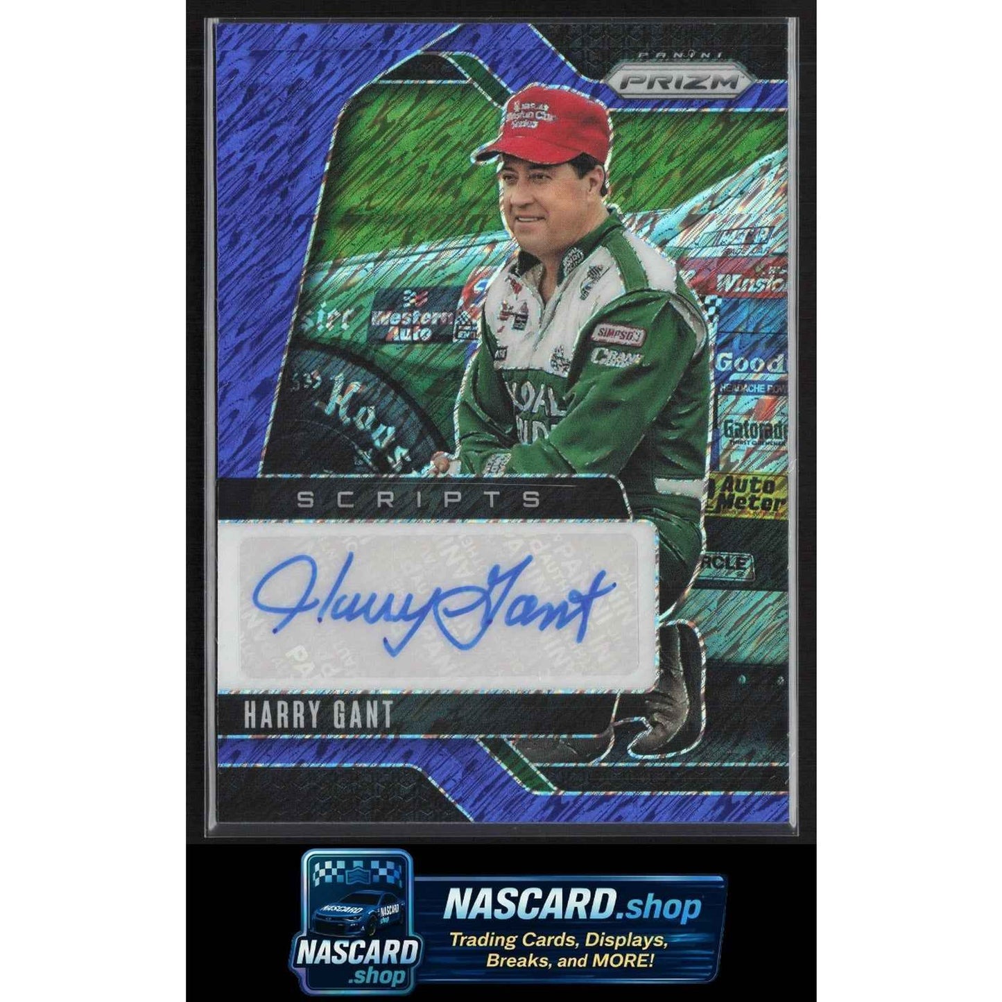 2025 Panini Prizm #S-HGN Harry Gant Scripts Blue Shimmer #/4