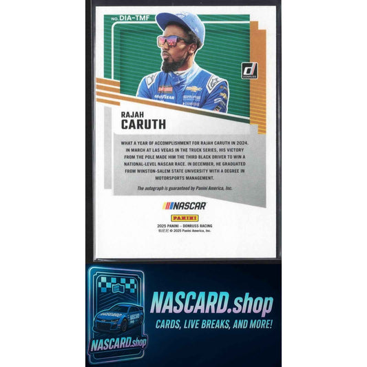 2025 Donruss #DIA-TMF Rajah Caruth Dialed In Autographs Orange Ice