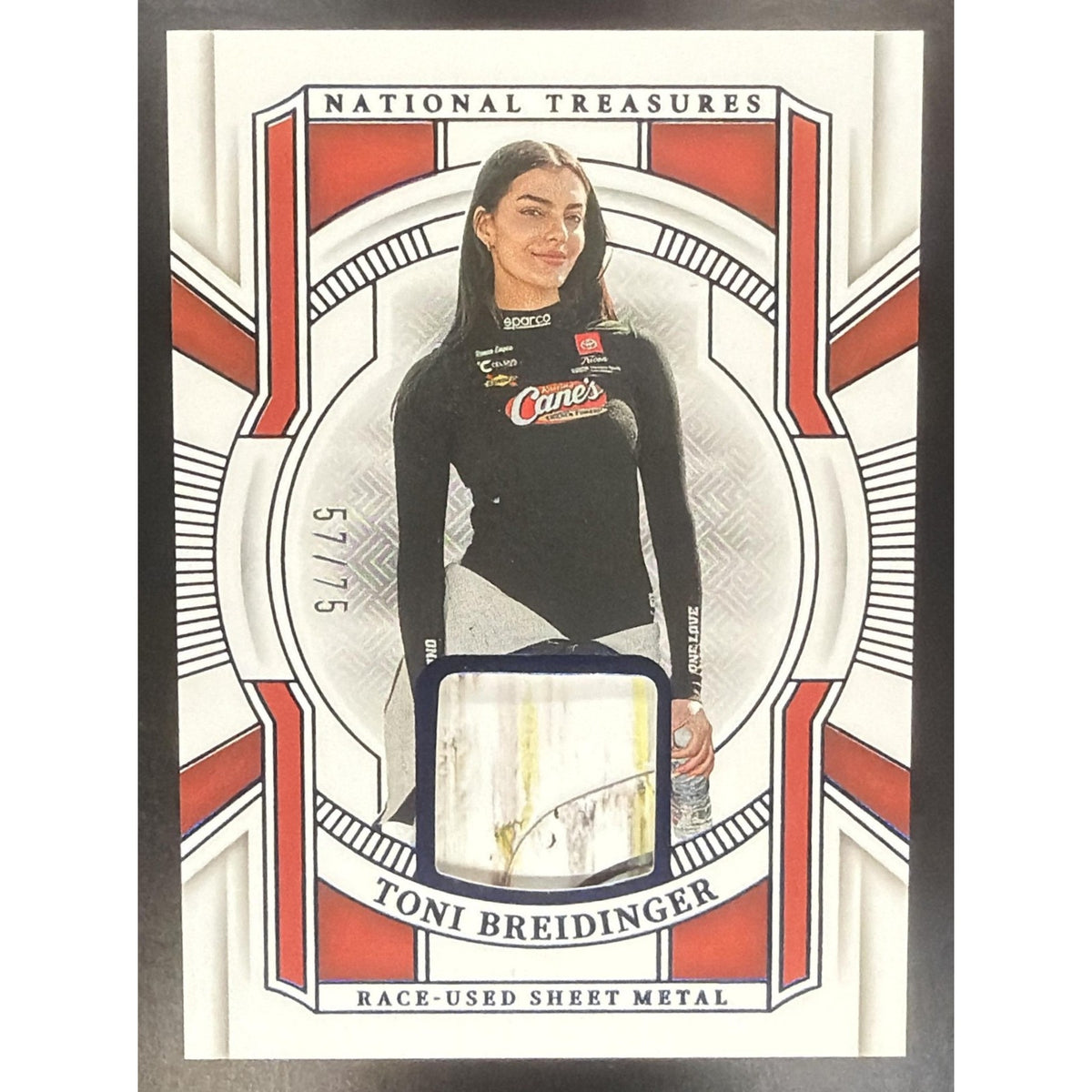 2025 Panini National Treasures Toni Breidinger Race-Used Sheet Metal Blue /75