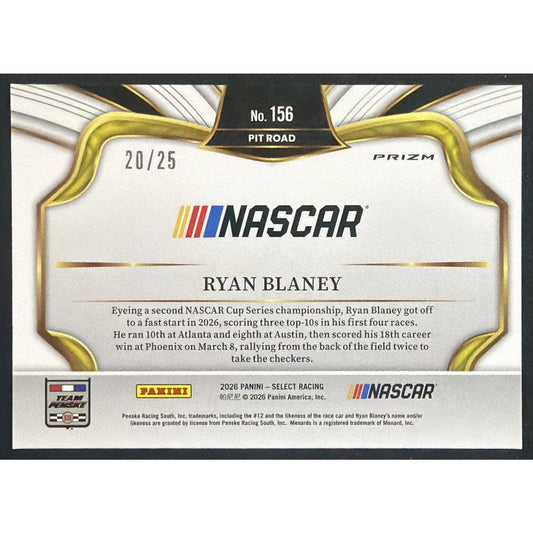 2026 Panini Select NASCAR Ryan Blaney #156 Set - Pit Road Tie-Dye Prizms 20/25