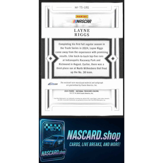 2024 Panini National Treasures Layne Riggs Treasured Swatches Holo Gold #/10