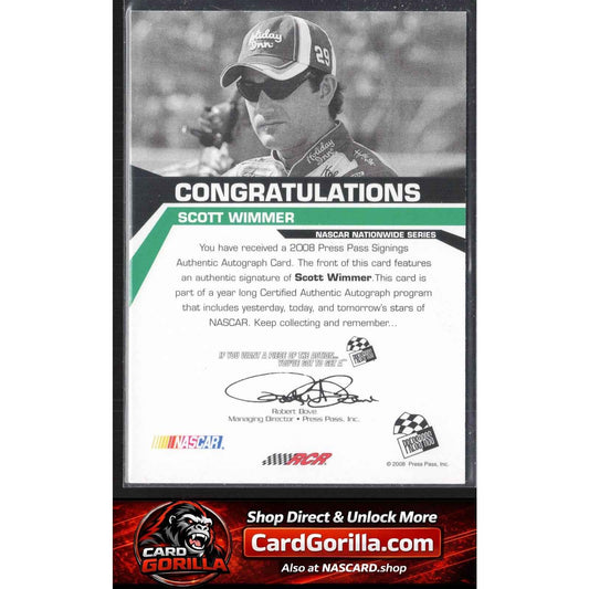 2008 Press Pass #NNO Scott Wimmer Signings Gold #/50