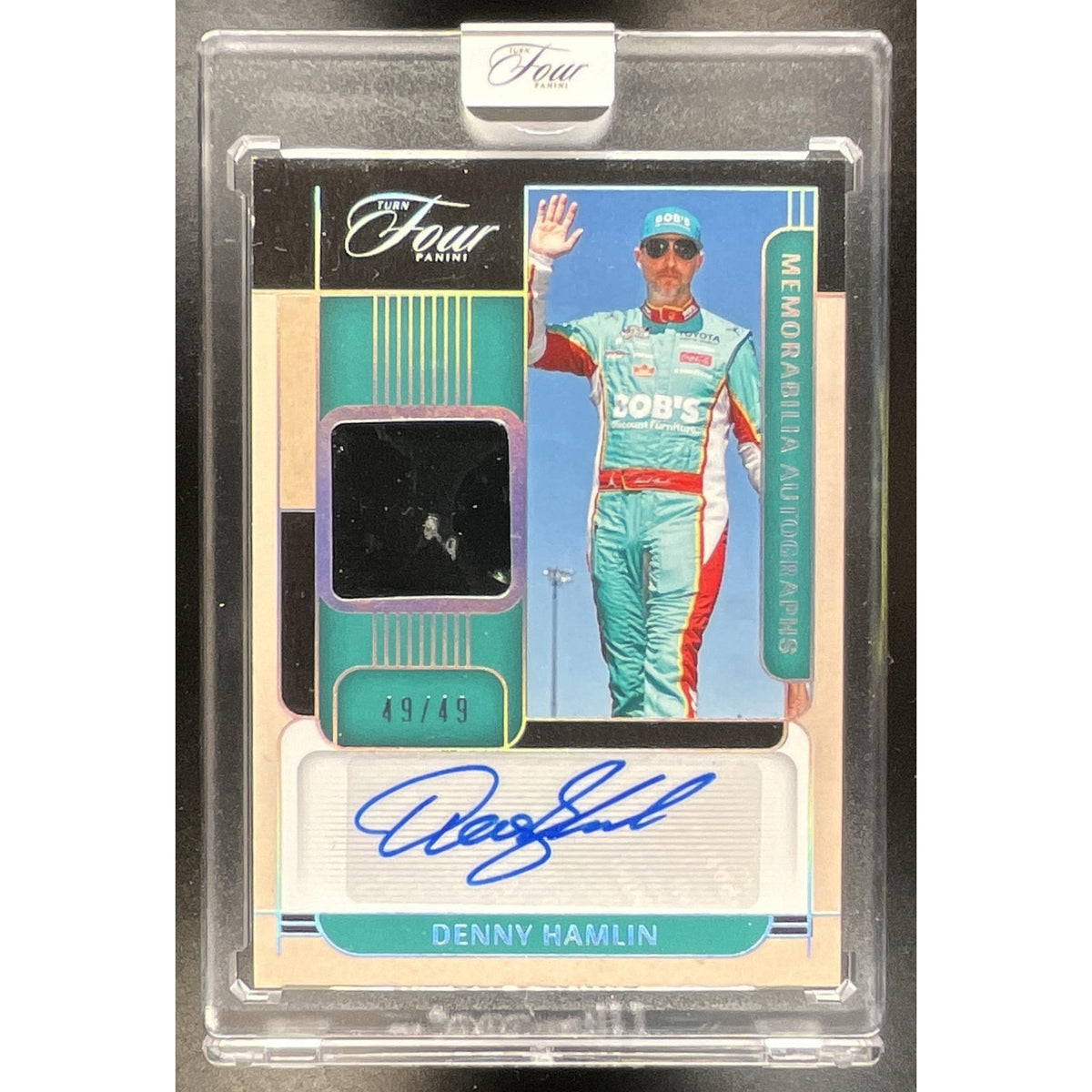 2026 Panini Turn Four Racing Denny Hamlin Memorabilia Auto Holo Silver 49/49