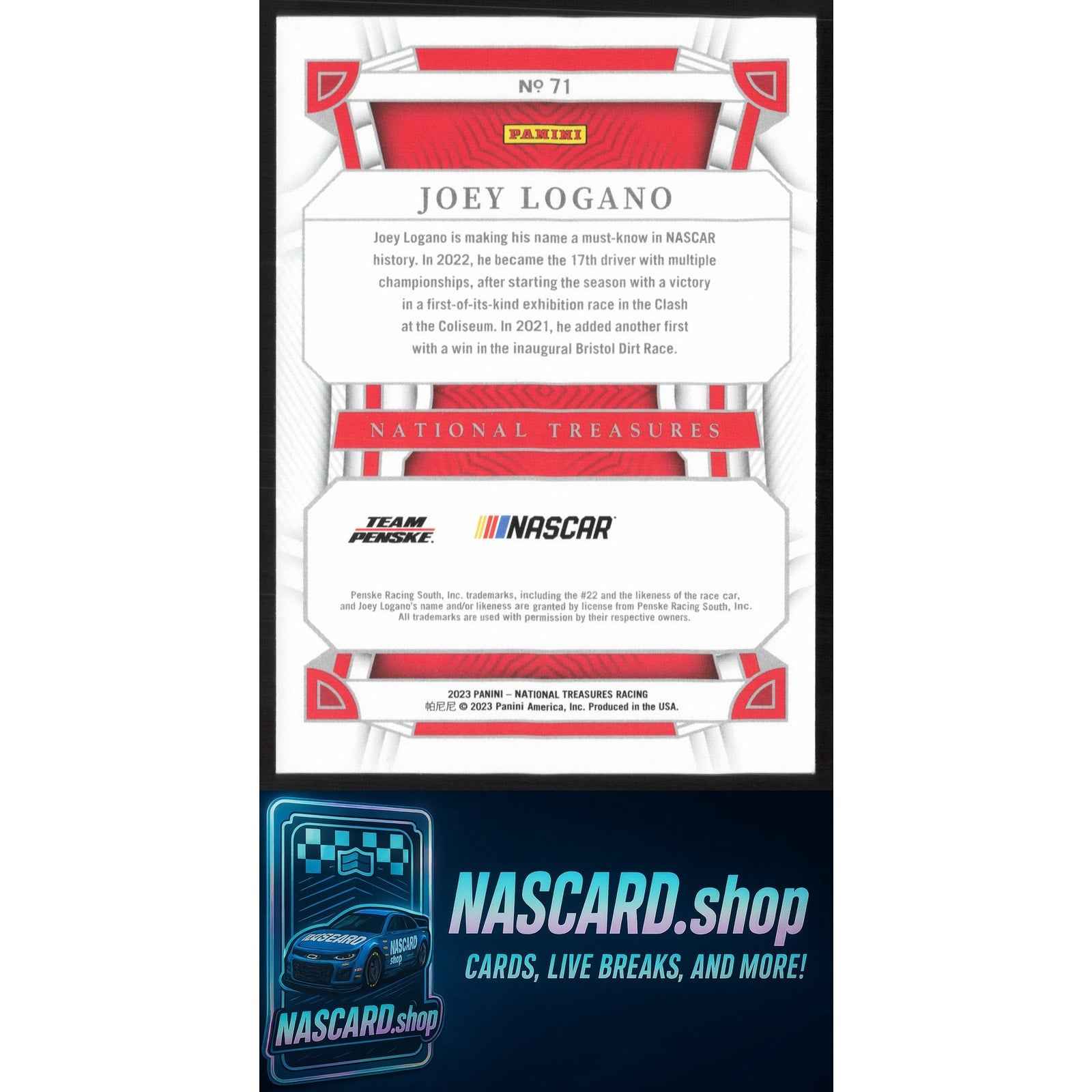 2023 National Treasures Diamond Anniversary #71 Joey Logano #/25