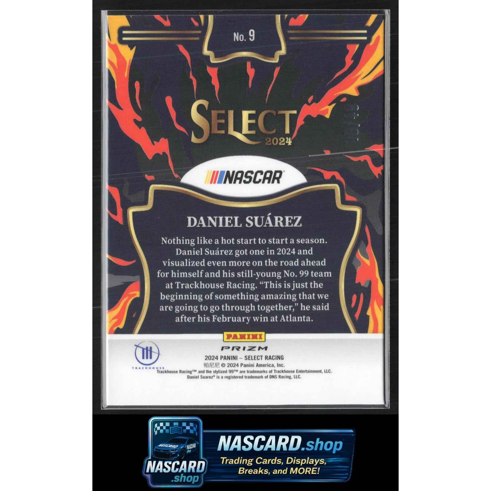 2024 Panini Select #9 Daniel Suarez En Fuego Blue Prizms #/49