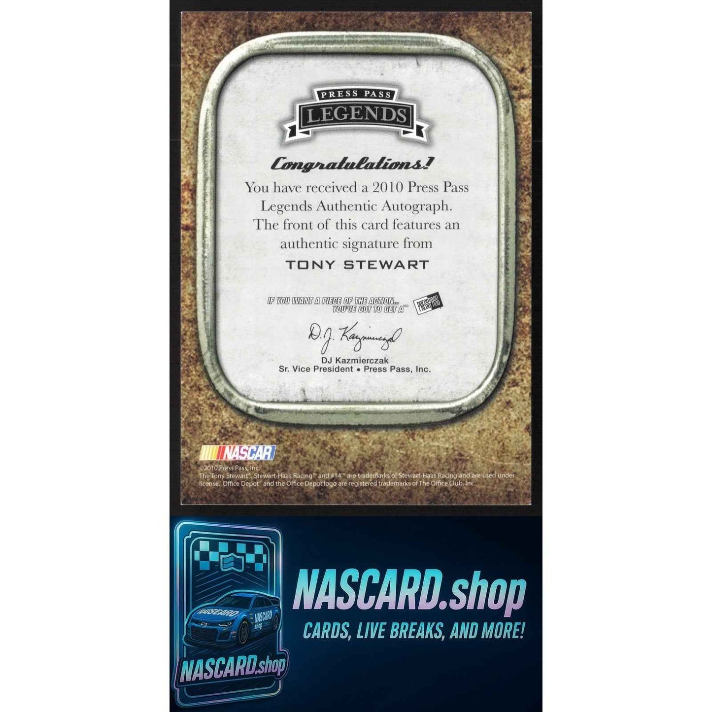 2010 Press Pass Legends #NNO Tony Stewart Autographs Holofoil #/25