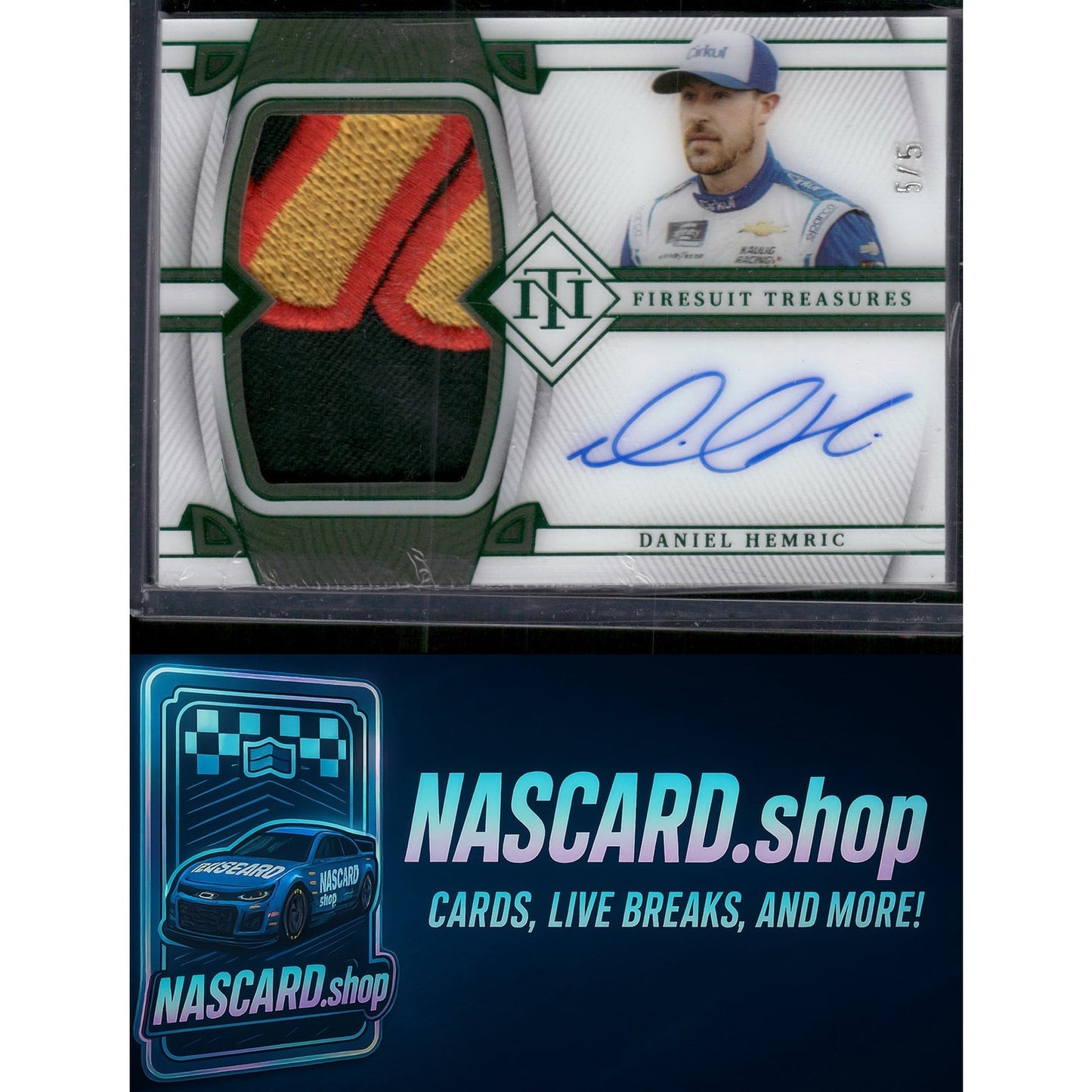 2023 National Treasures Daniel Hemric Firesuit Treasures Signatures Green #/5 - NASCARD.shop