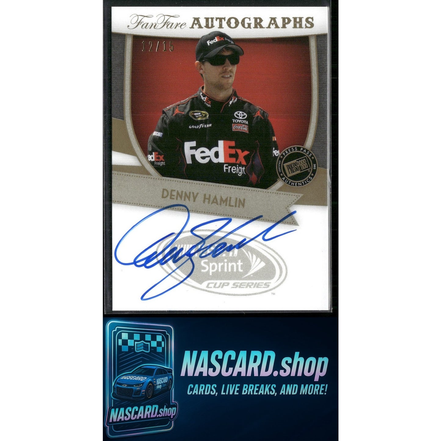 2012 Press Pass Fanfare #FF-DH Denny Hamlin Autographs Gold #/15 - Card Gorilla