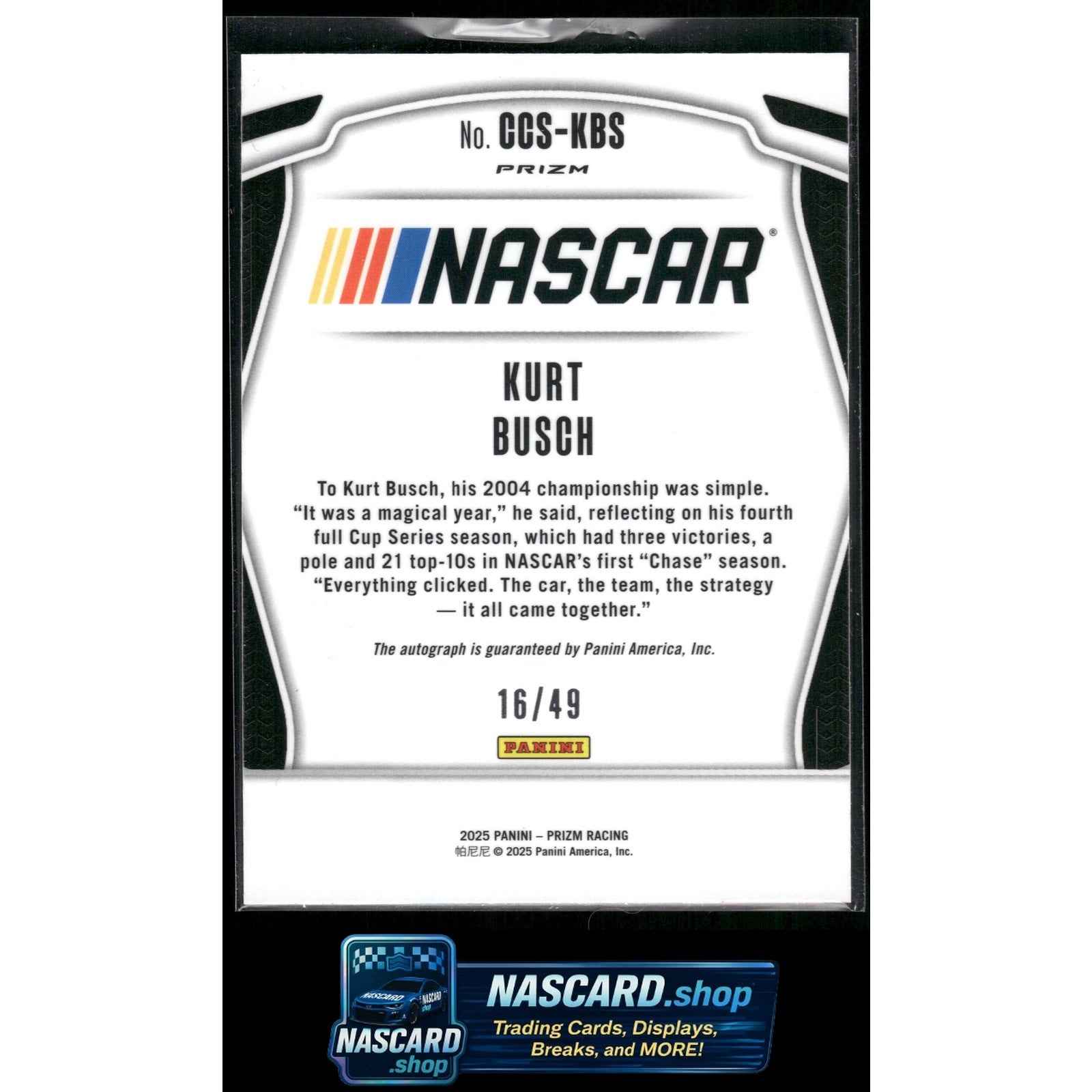 2025 Panini Prizm #CCS-KBS Kurt Busch Cup Champions Signatures Blue #/49