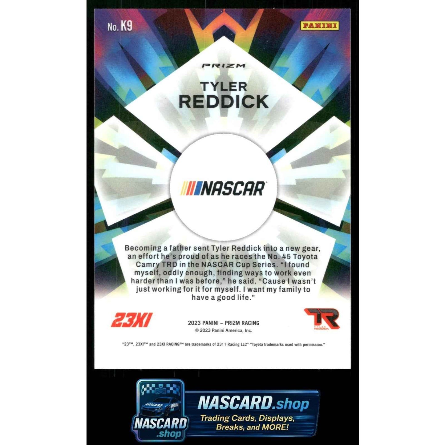2023 Panini Prizm #K9 Tyler Reddick Kaleidoscopic White Sparkle Prizm