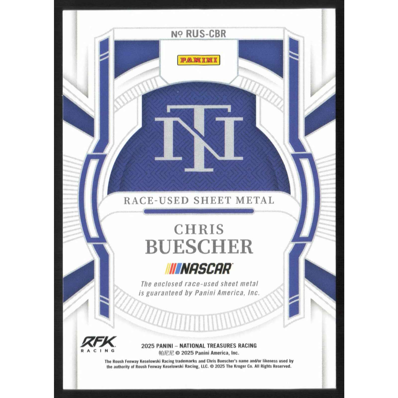 2025 National Treasures Chris Buescher Race Used Sheet Metal Holo Silver #/25