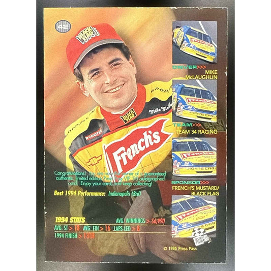 1995 Press Pass VIP Mike McLaughlin #42 Autograph