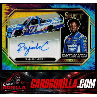 2024 Panini Select Rajah Caruth Trackside Action Signatures Tie-Dye Prizms #/25